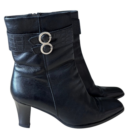 Pollini Italian Leather Square Toe Ankle Boots Black Size 37 – Y2K / Minimalist - Picture 1 of 12